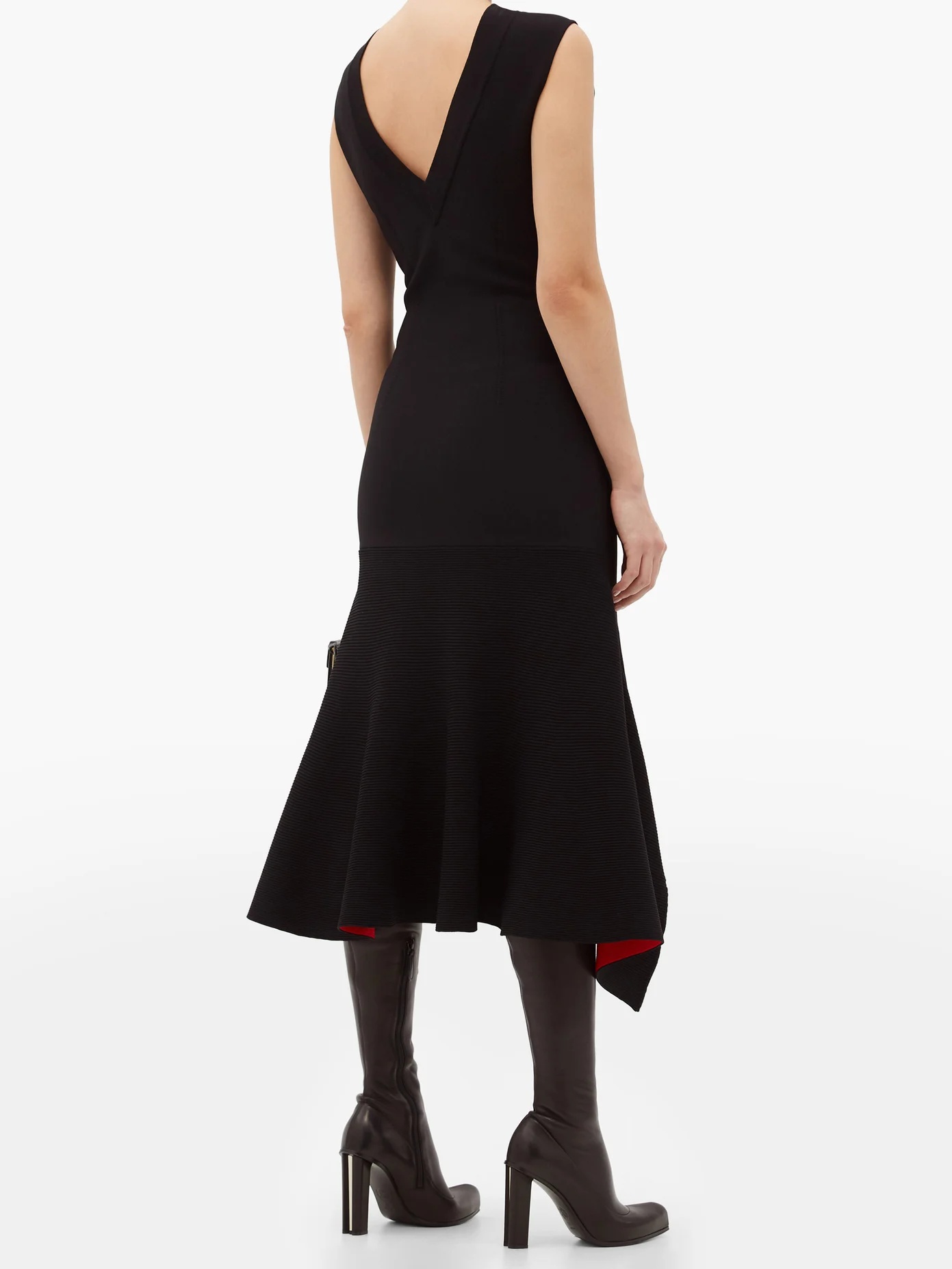 Contrast handkerchief-hem ribbed-jersey dress - 5