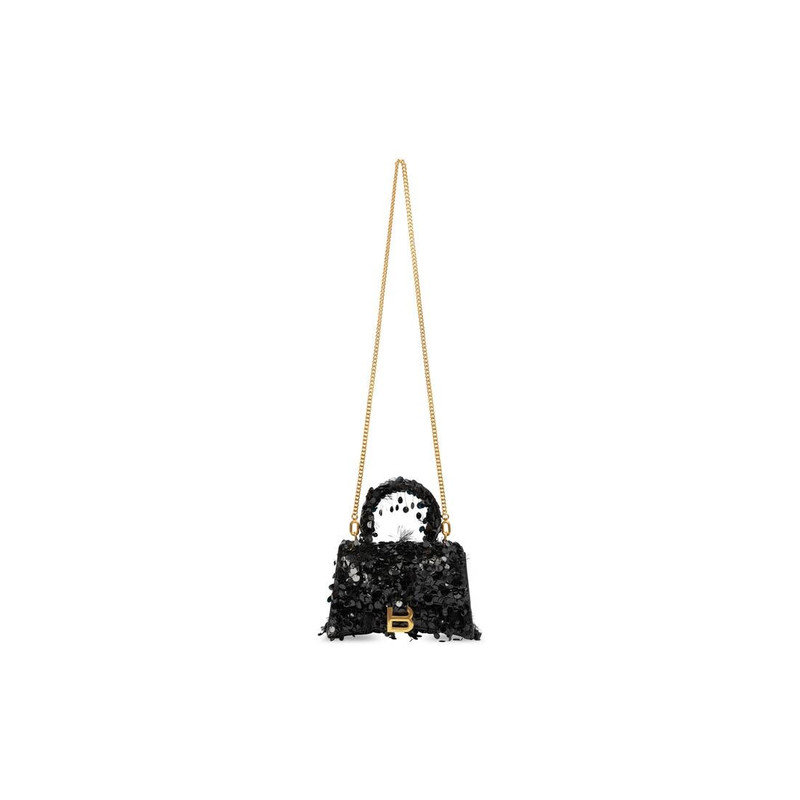 Women's Hourglass Xs Handbag With Chain Embroidery in Black 9