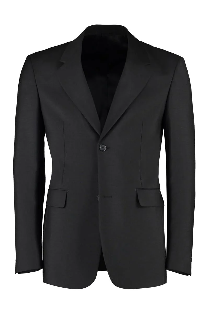 PRADA PADDED SHOULDERS WOOL AND MOHAIR BLAZER - 1