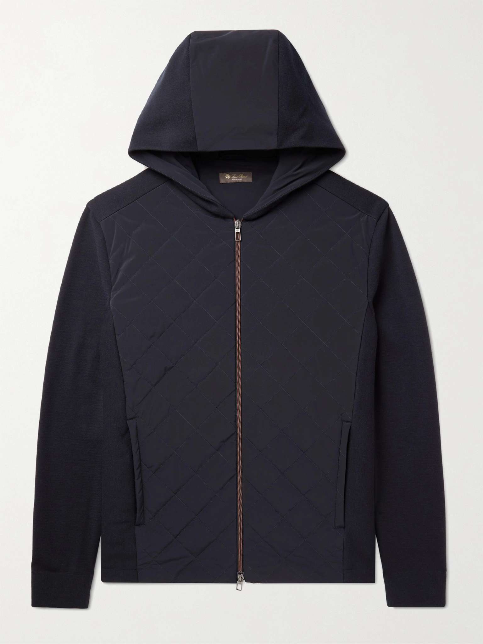 Wool and Suede-Panelled Quilted Shell Hooded Jacket - 1