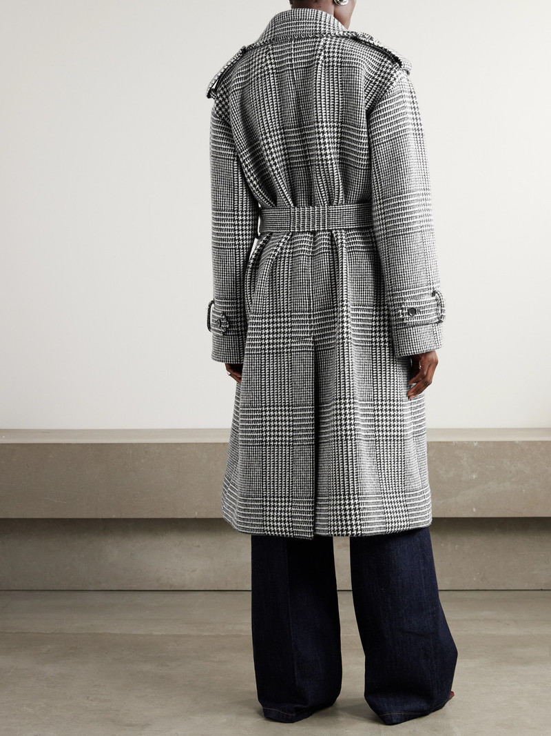 Double-breasted Belted Prince Of Wales Checked Wool-blend Trench Coat 3