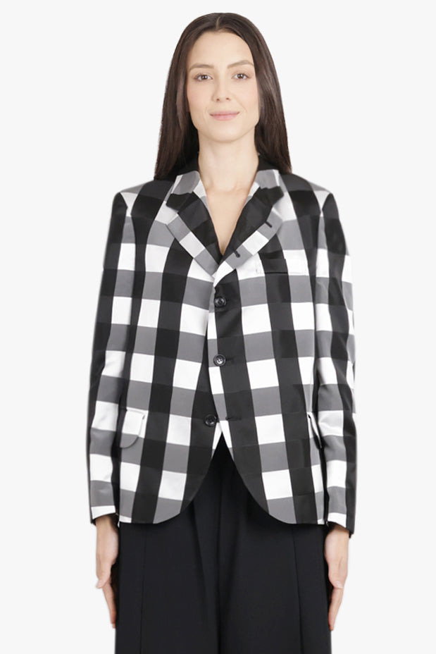 BIG CHECK PRINT TAILORED JACKET WITH CURVED FRONT | BLACK/WHITE - 3