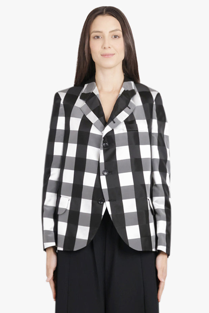 Comme Des Garçons BIG CHECK PRINT TAILORED JACKET WITH CURVED FRONT | BLACK/WHITE outlook
