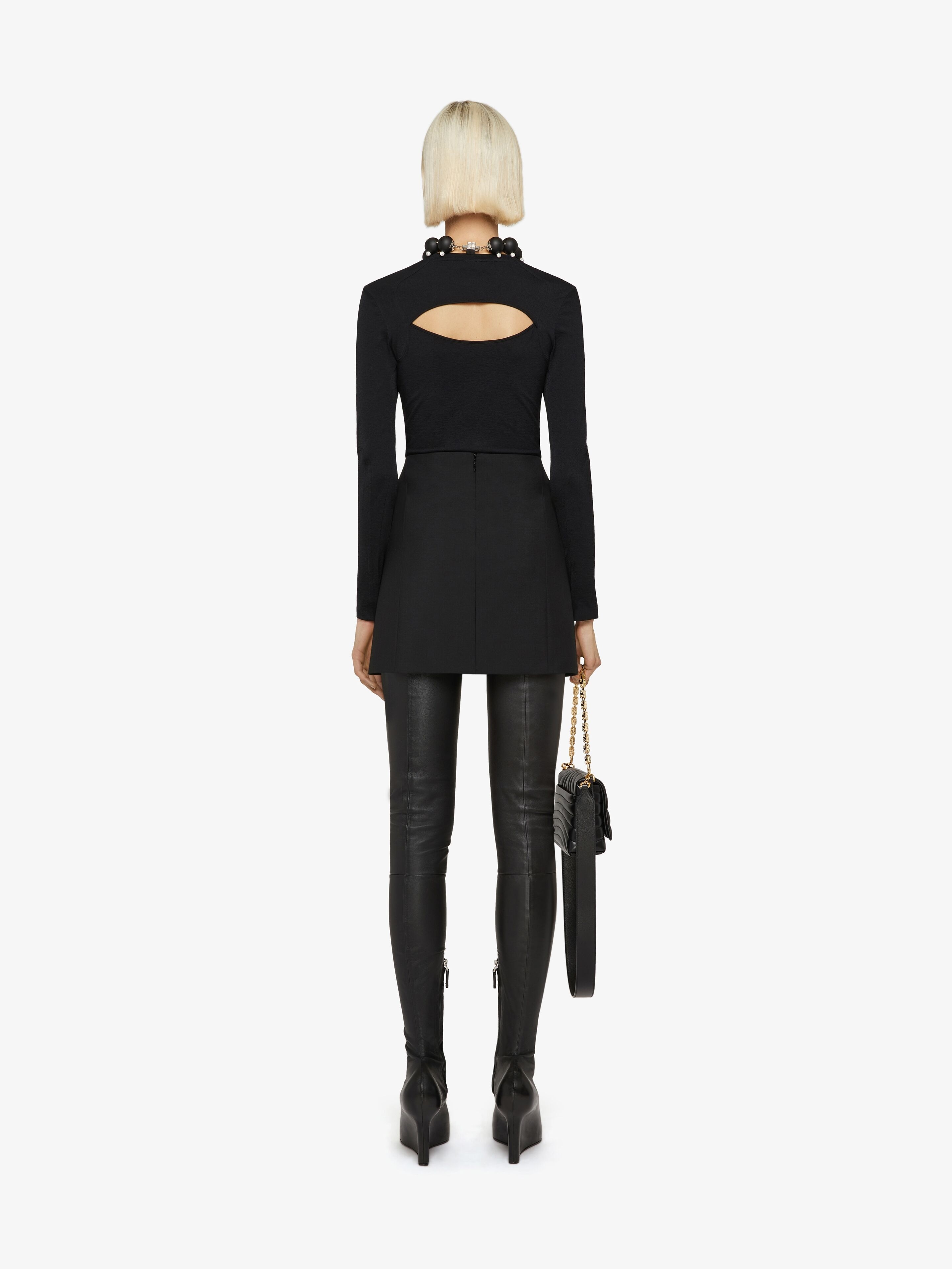 MINI SKIRT IN WOOL AND MOHAIR WITH CONTRASTED INSERTS - 4