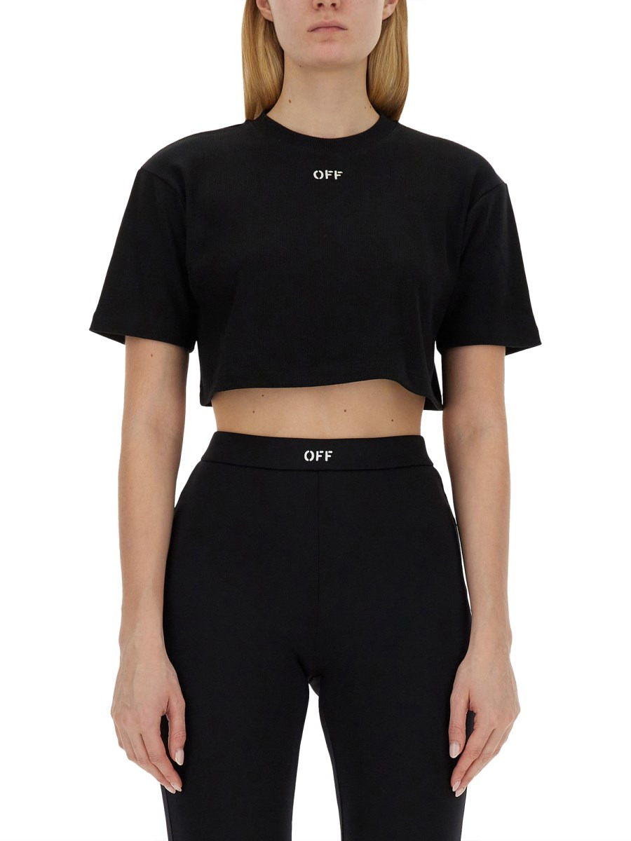 T-SHIRT CROPPED A COSTE CON LOGO OFF - 1