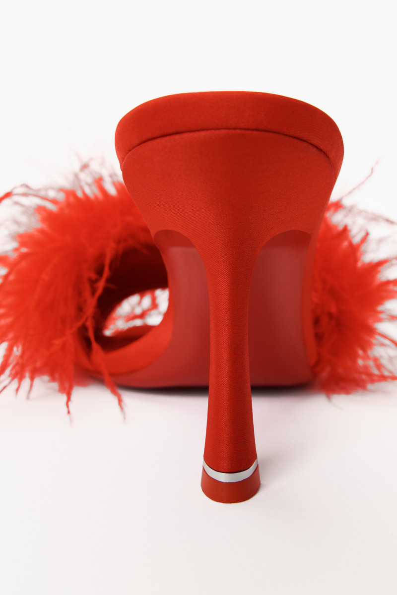 LULU 85 FEATHER SLIDE SANDAL IN SATIN 5