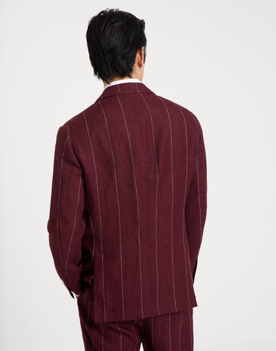 Brunello Cucinelli Linen wide chalk stripe deconstructed blazer with patch pockets outlook