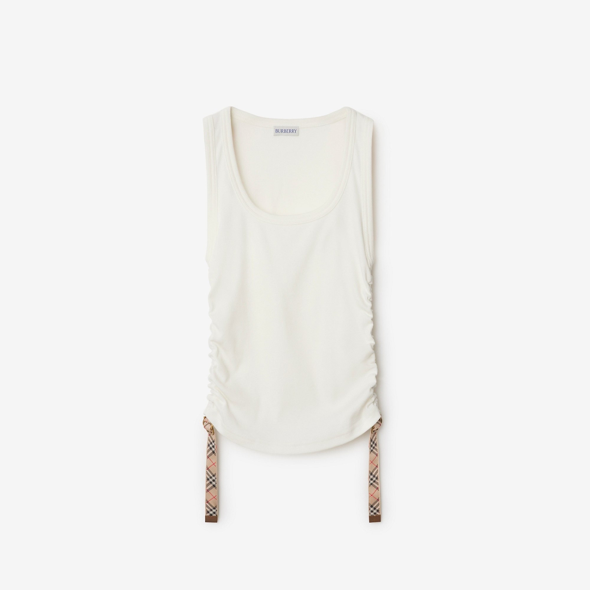 Check Trim Stretch Cotton Vest - 1