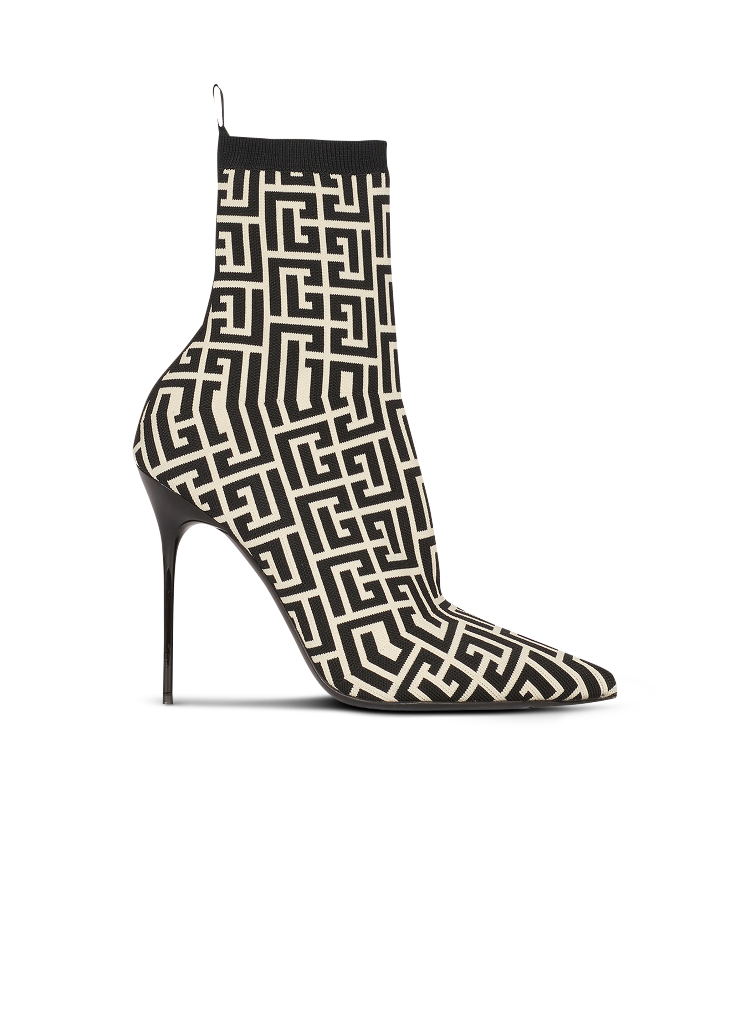 Bicolor stretch knit Skye ankle boots with Balmain monogram - 1