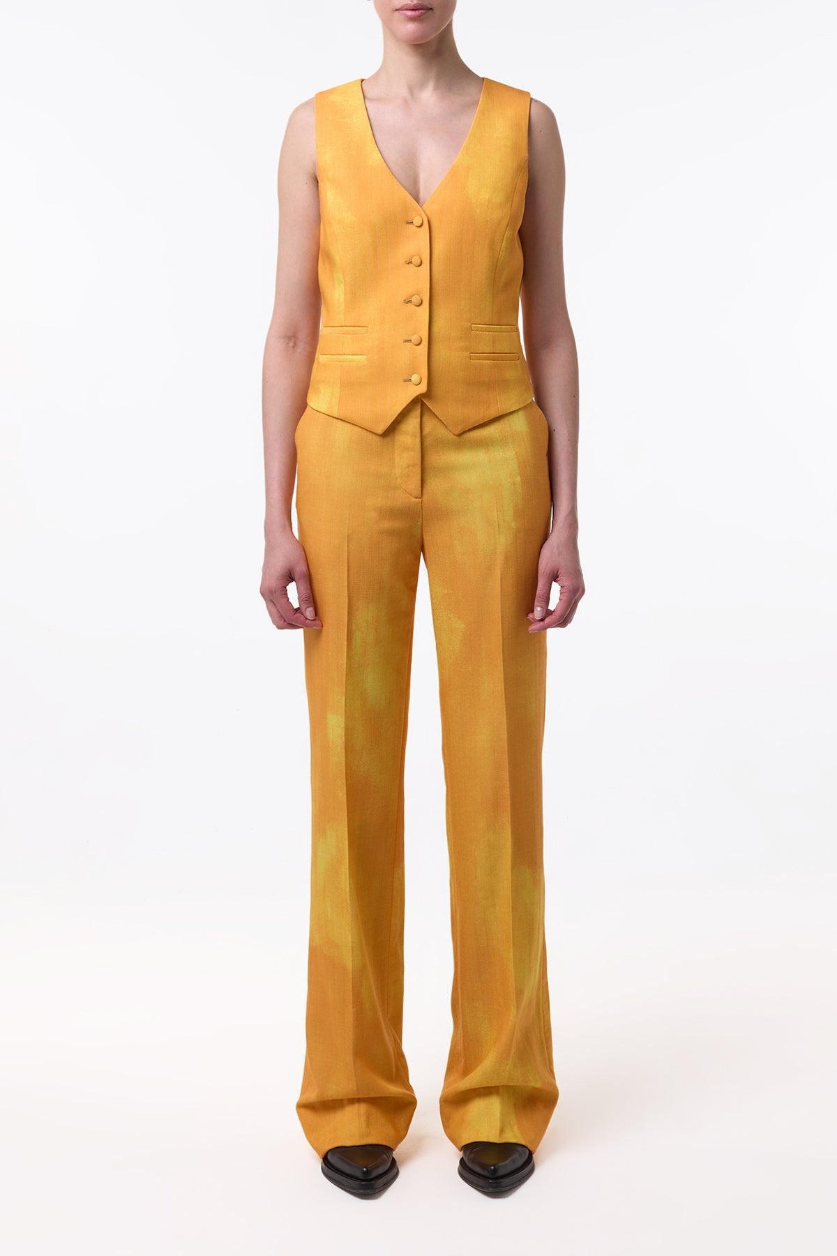 Vesta Flare Pant in Cadmium Yellow Virgin Wool - 4