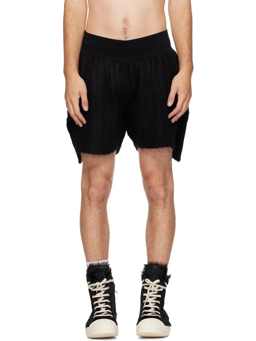 Black Tower Rib Boxers Knit Shorts - 1