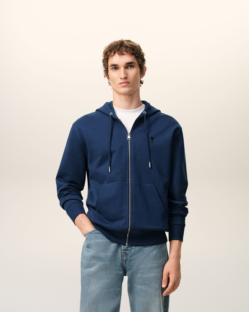 AMI Paris BLUE COTTON AMI DE COEUR ZIPPED HOODIE outlook