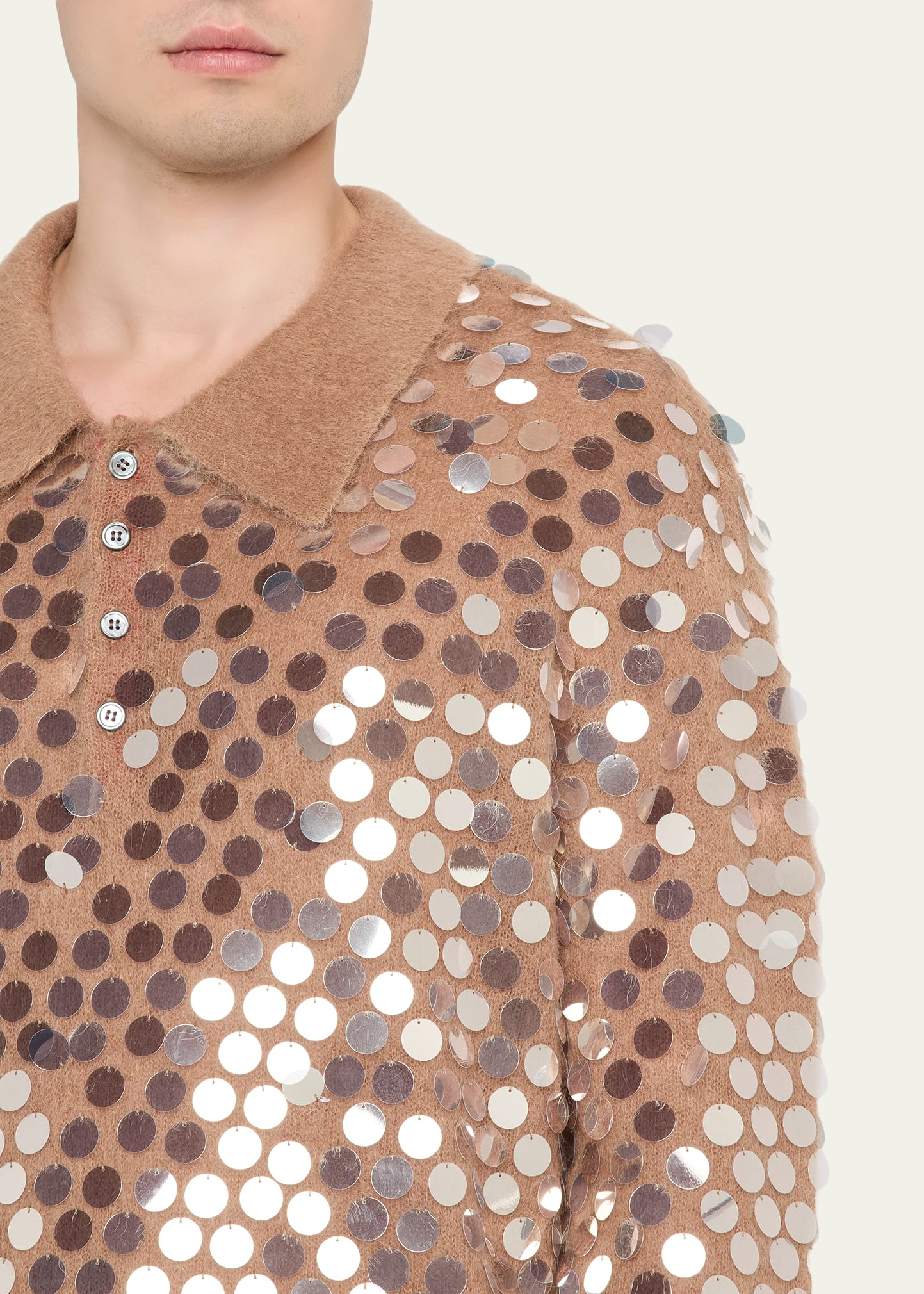 Men's Sequined Mohair-Blend Polo Sweater - 5