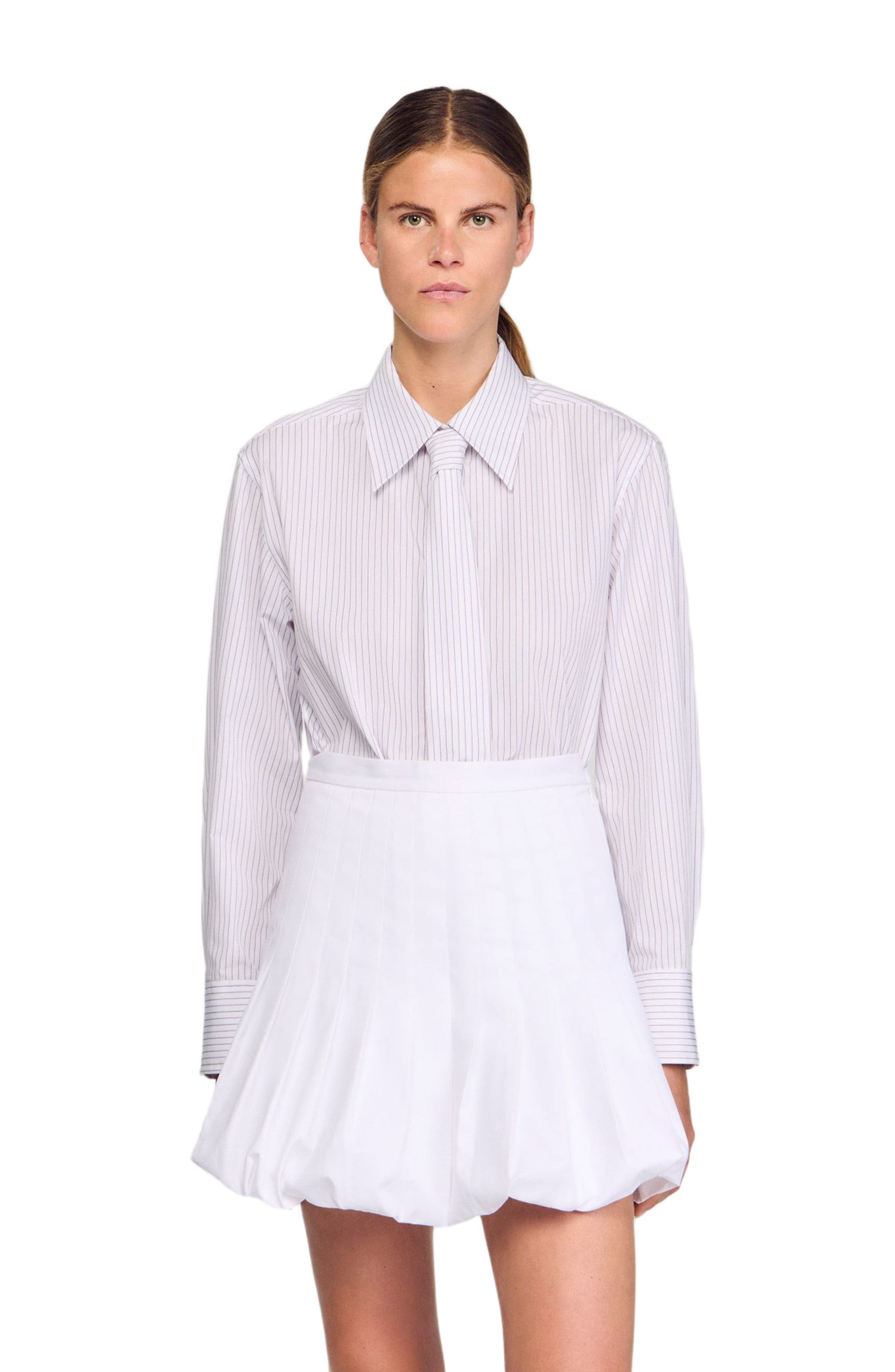 SANDRO Striped shirt with detachable tie in White /Red at Nordstrom - 4