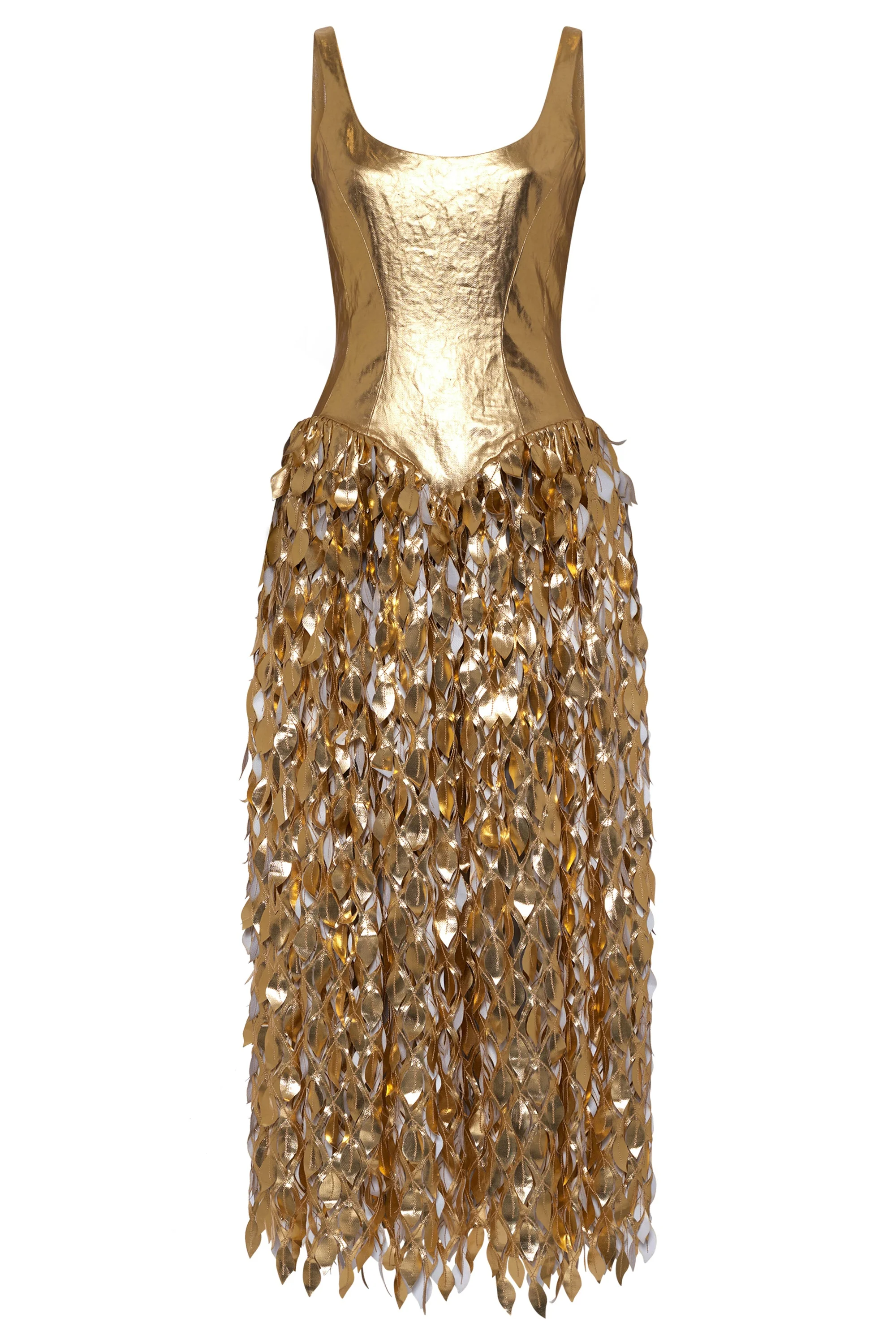 Isai Maxi Dress in Metallic Gold Linen Twill - 1
