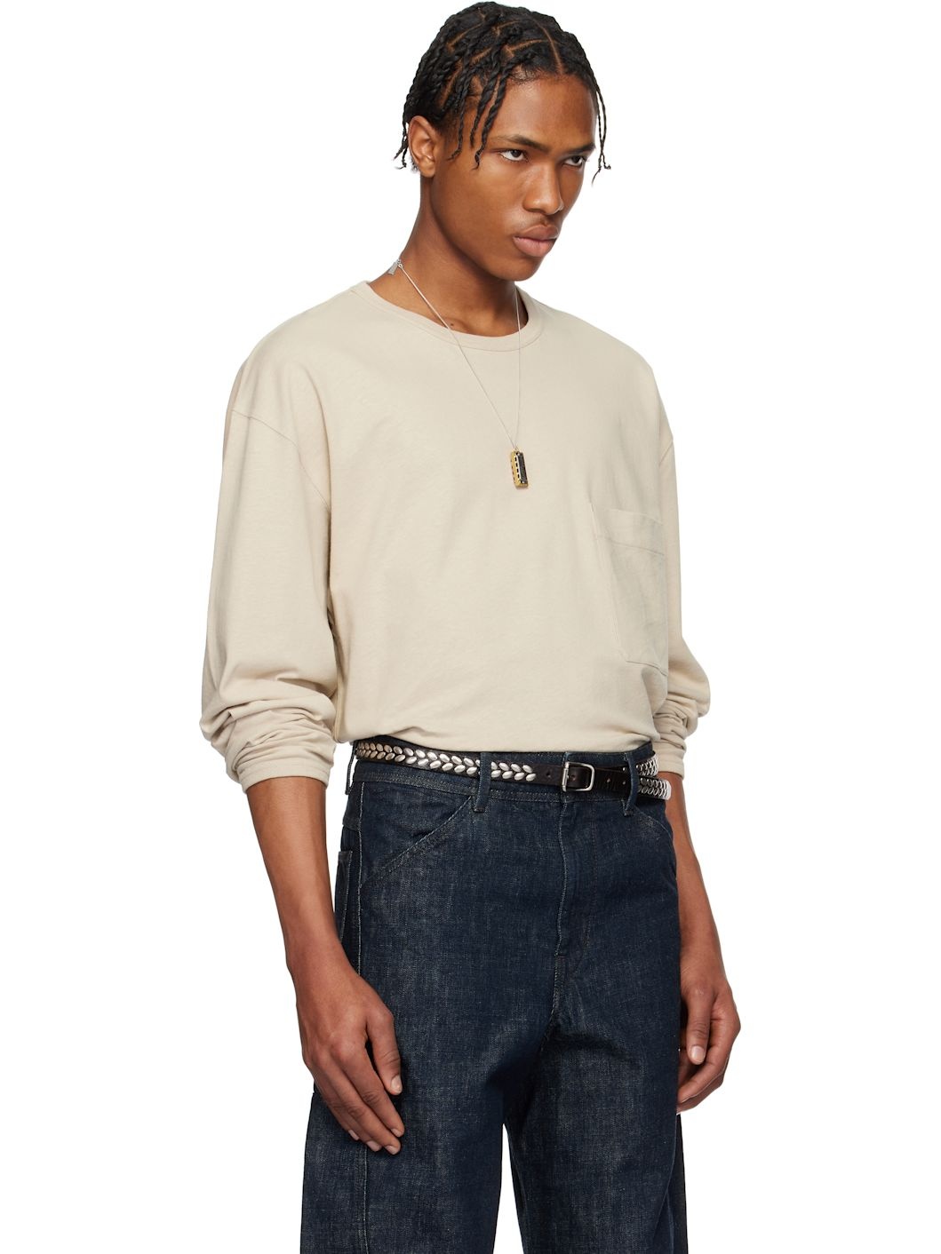 Beige Boxy Long Sleeve T-shirt - 2