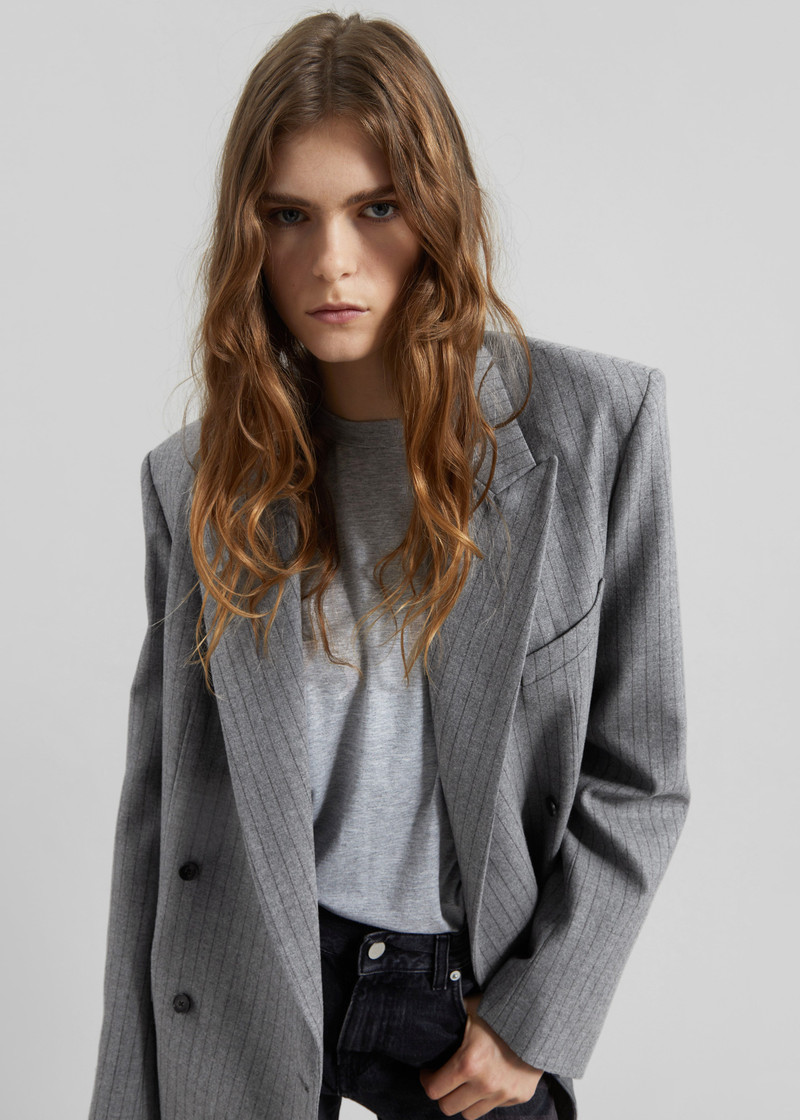 Newark Pinstripe Double Breasted Blazer - Grey/Brown 4