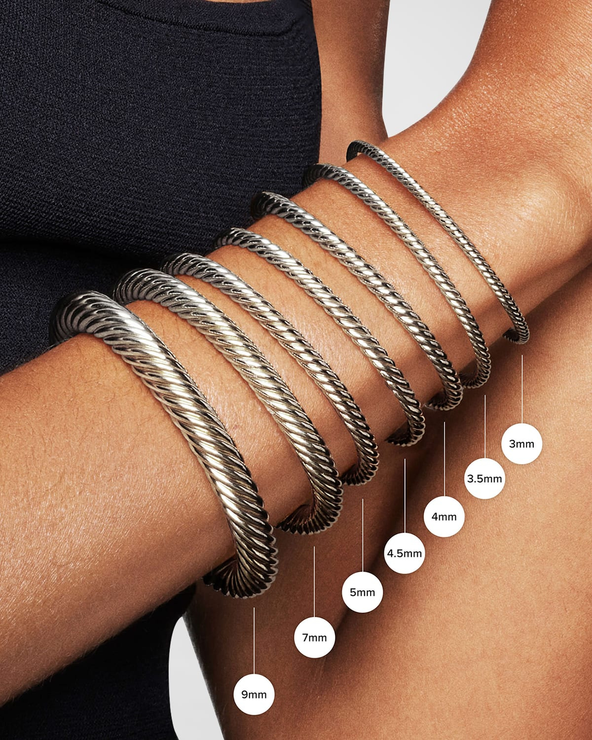 Cable Bracelet in Silver with 14K Gold, 5mm - 4