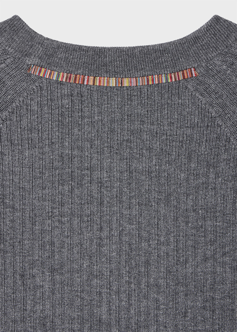 Grey Merino Wool-Cotton Blend Ribbed Sweater 3