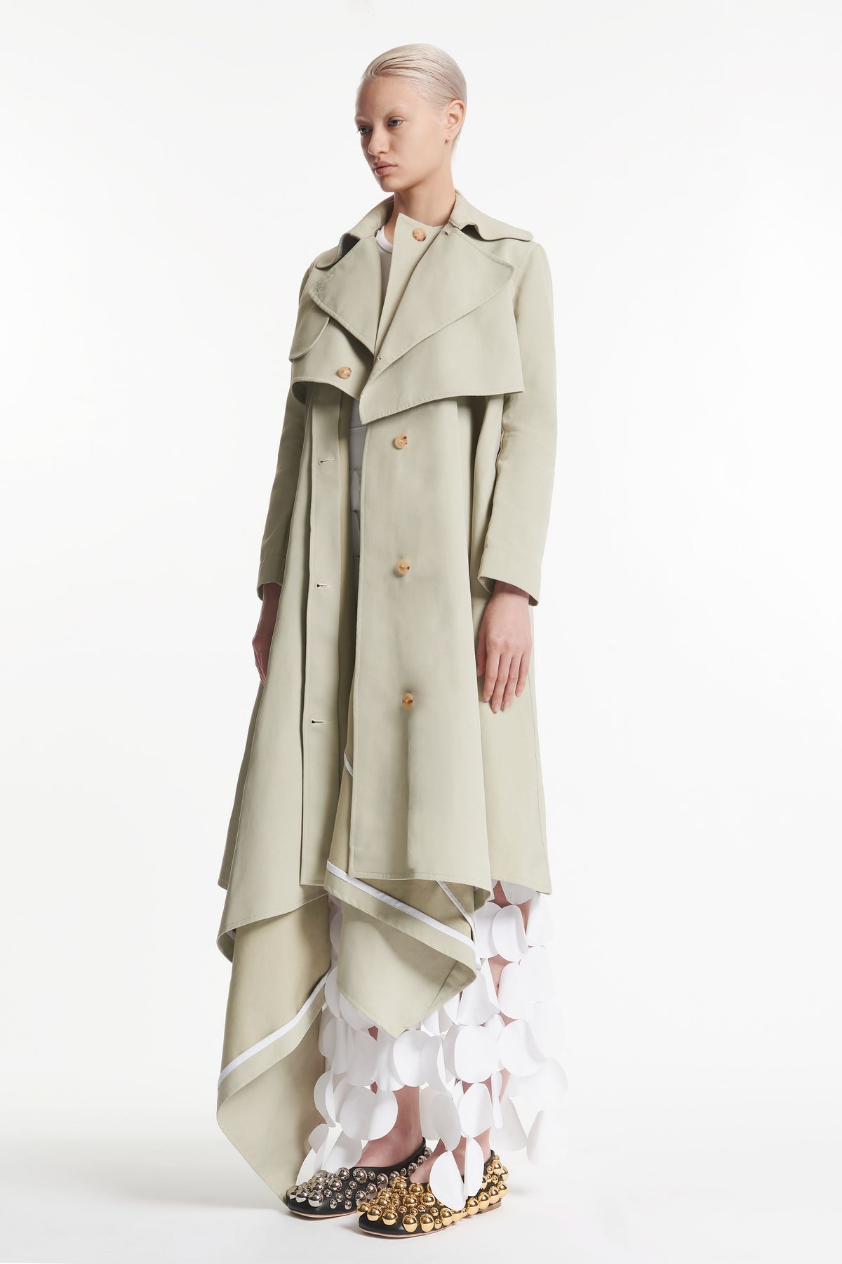 DOUBLE BREASTED COAT WITH ASYMMETRIC CUT LIGHT KHAKI - 9