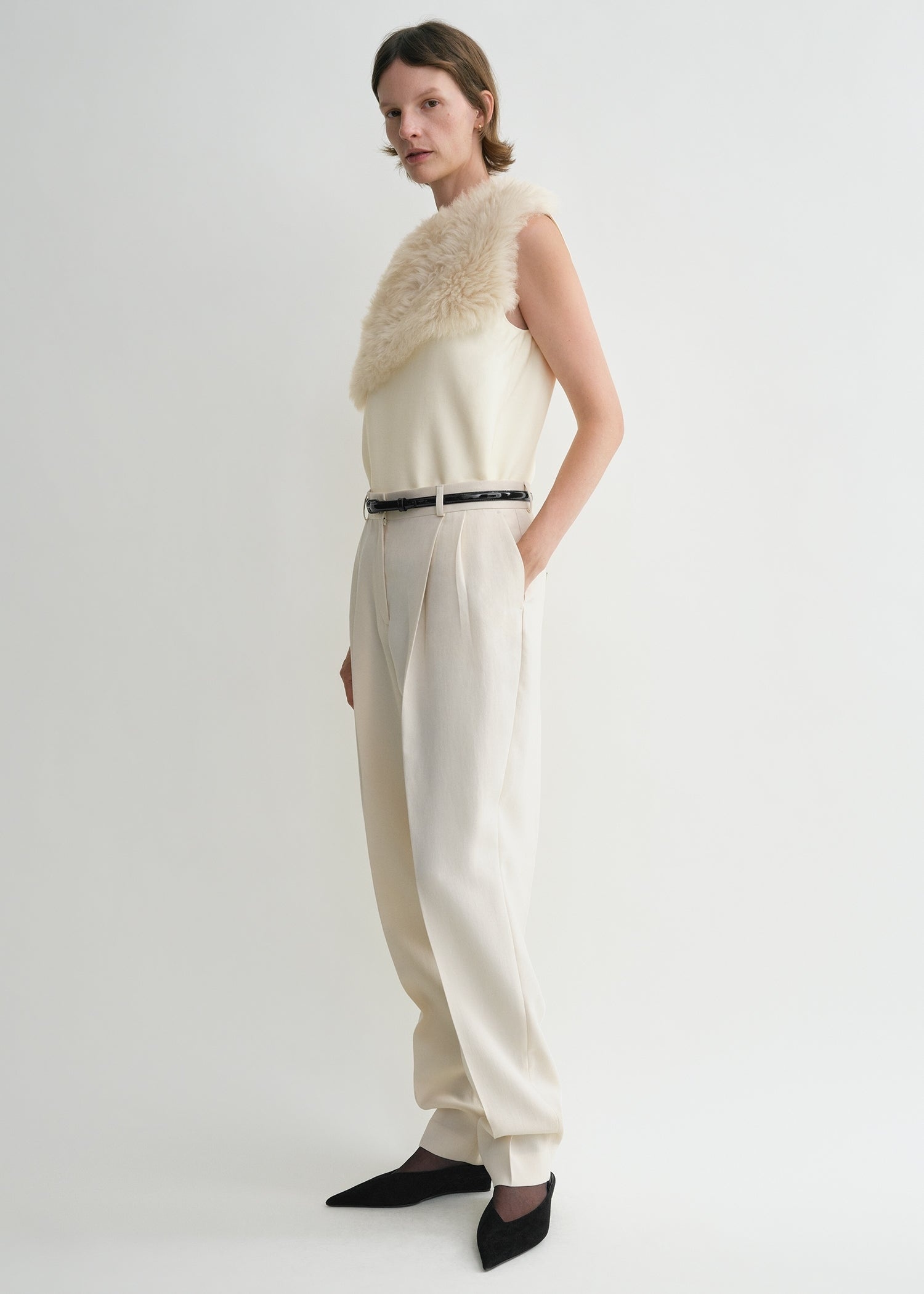 Shearling appliqué top macadamia - 4