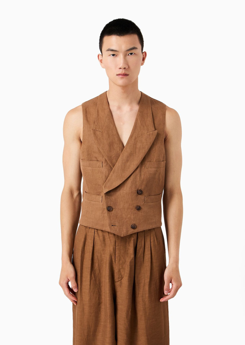 GIORGIO ARMANI Double-breasted linen gilet outlook