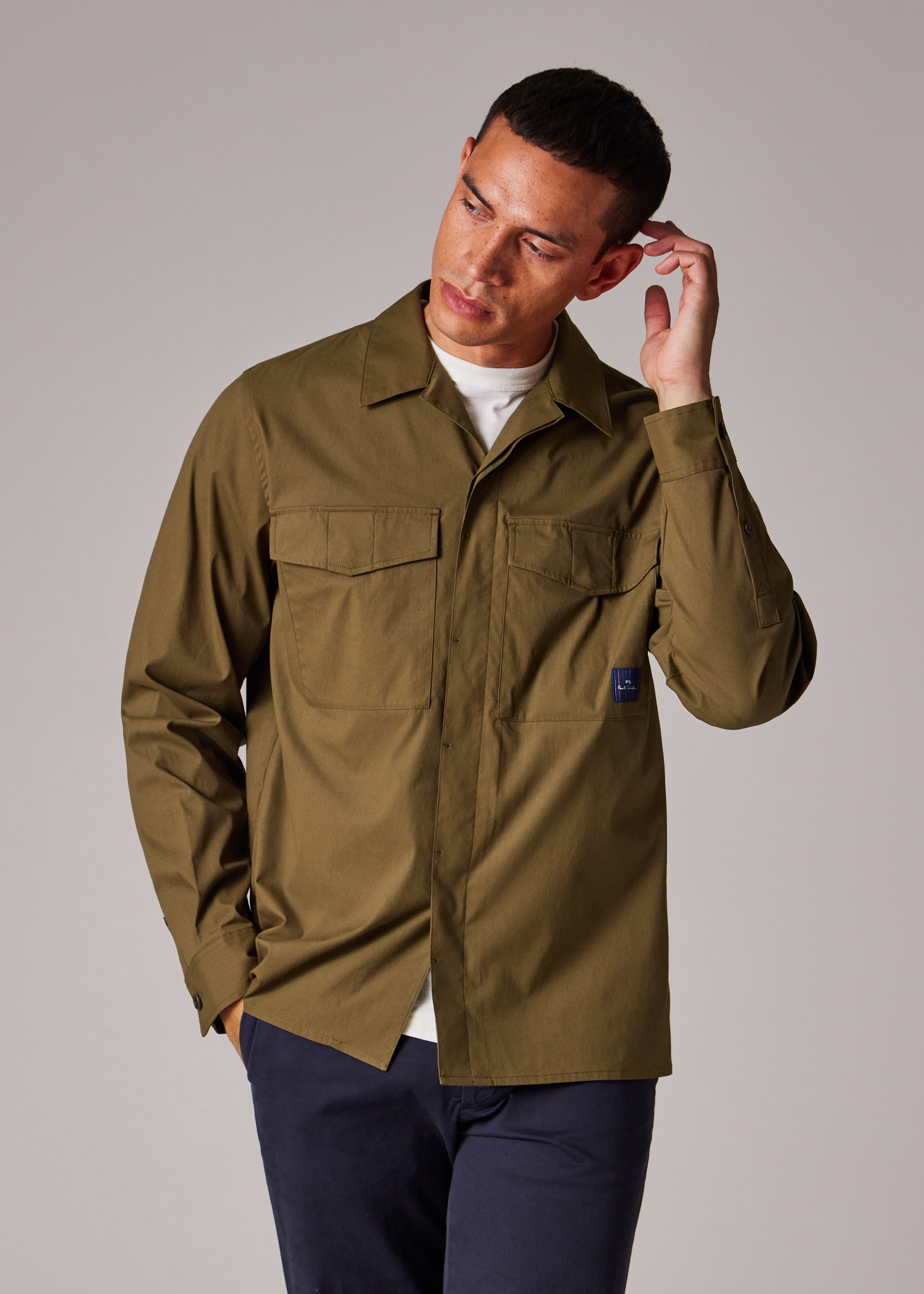 Khaki Cotton-Nylon Double Pocket Overshirt - 4