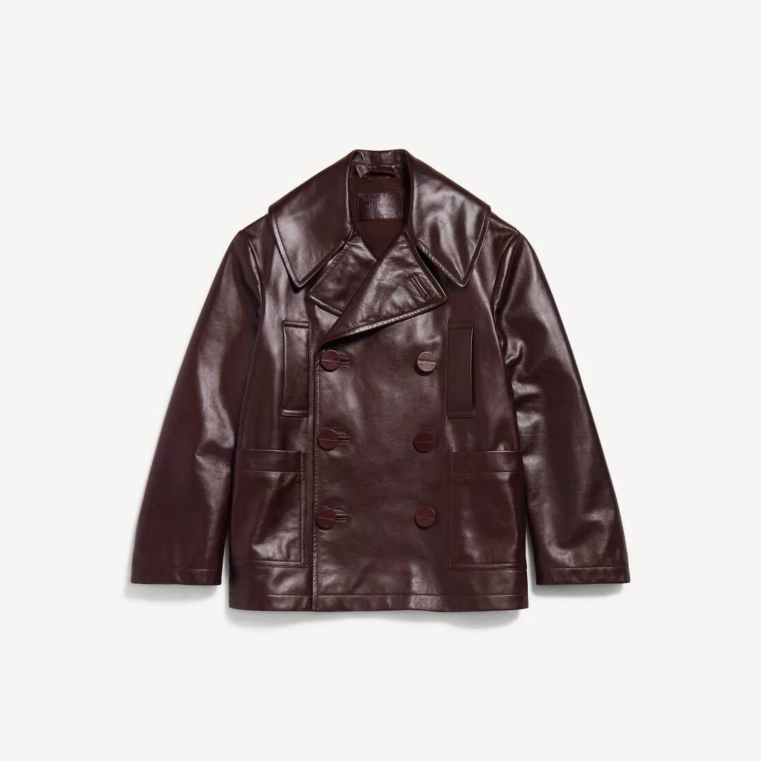 Men's Leather Peacoat in Burgundy - 1