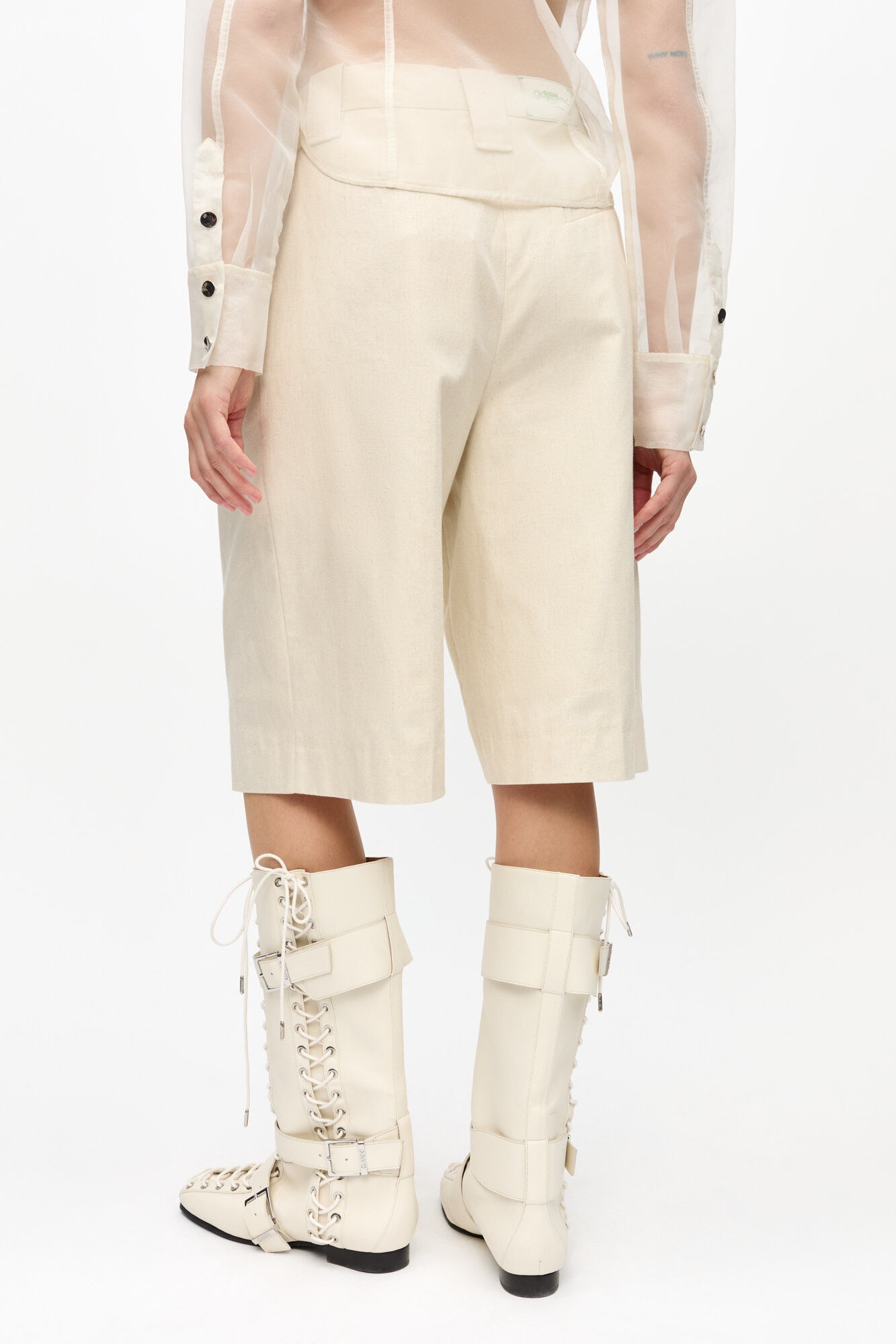OFF-WHITE COTTON MELANGE TAILORING WIDE SHORTS - 4