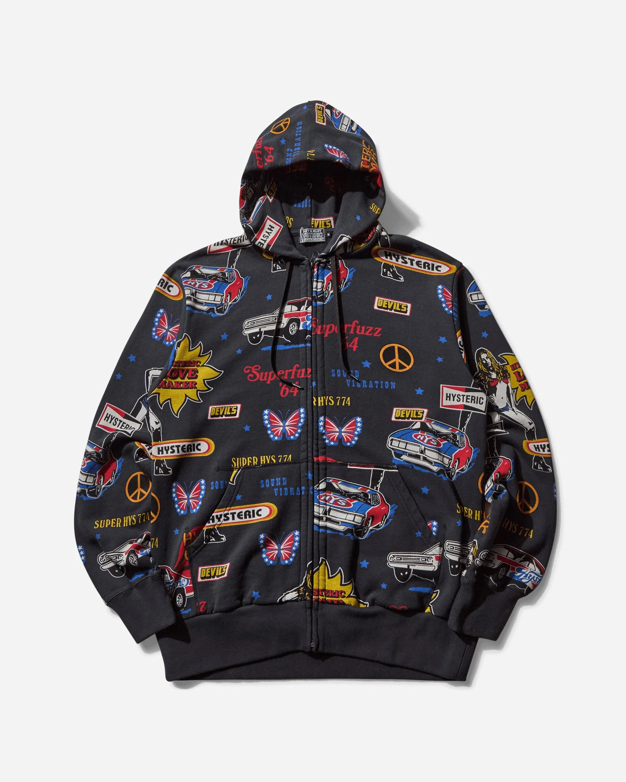 Men's Love Maker Pattern Zip Hoodie Black - 1