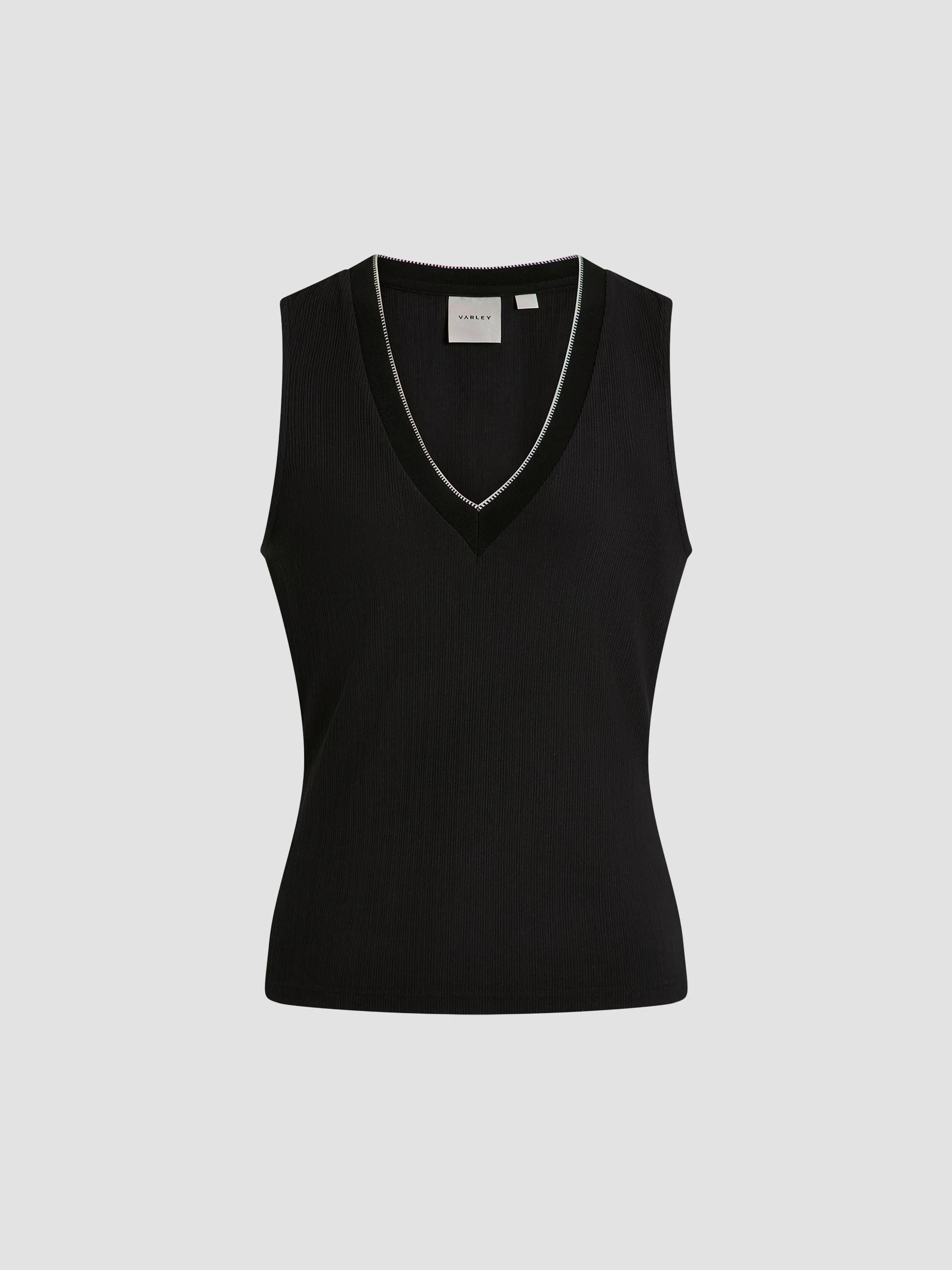 Women's Corby Rib-Knit Plunging V-Neck Tank - Black - 1