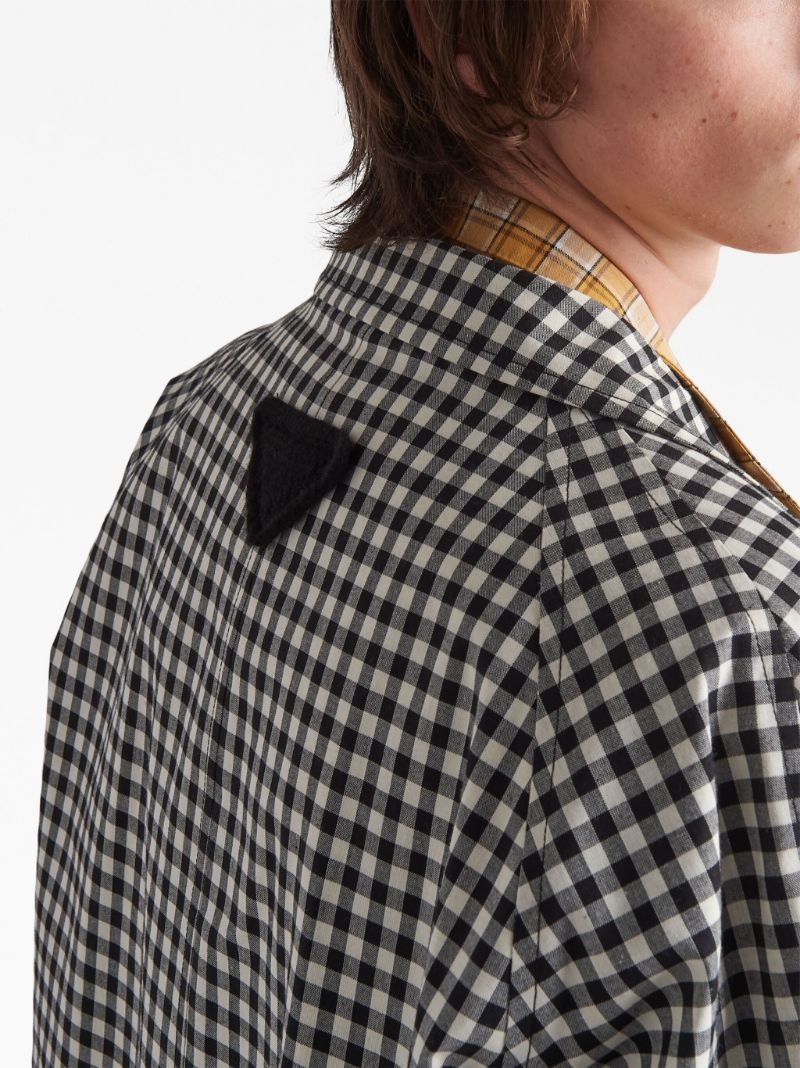 gingham-check cotton coat - 4