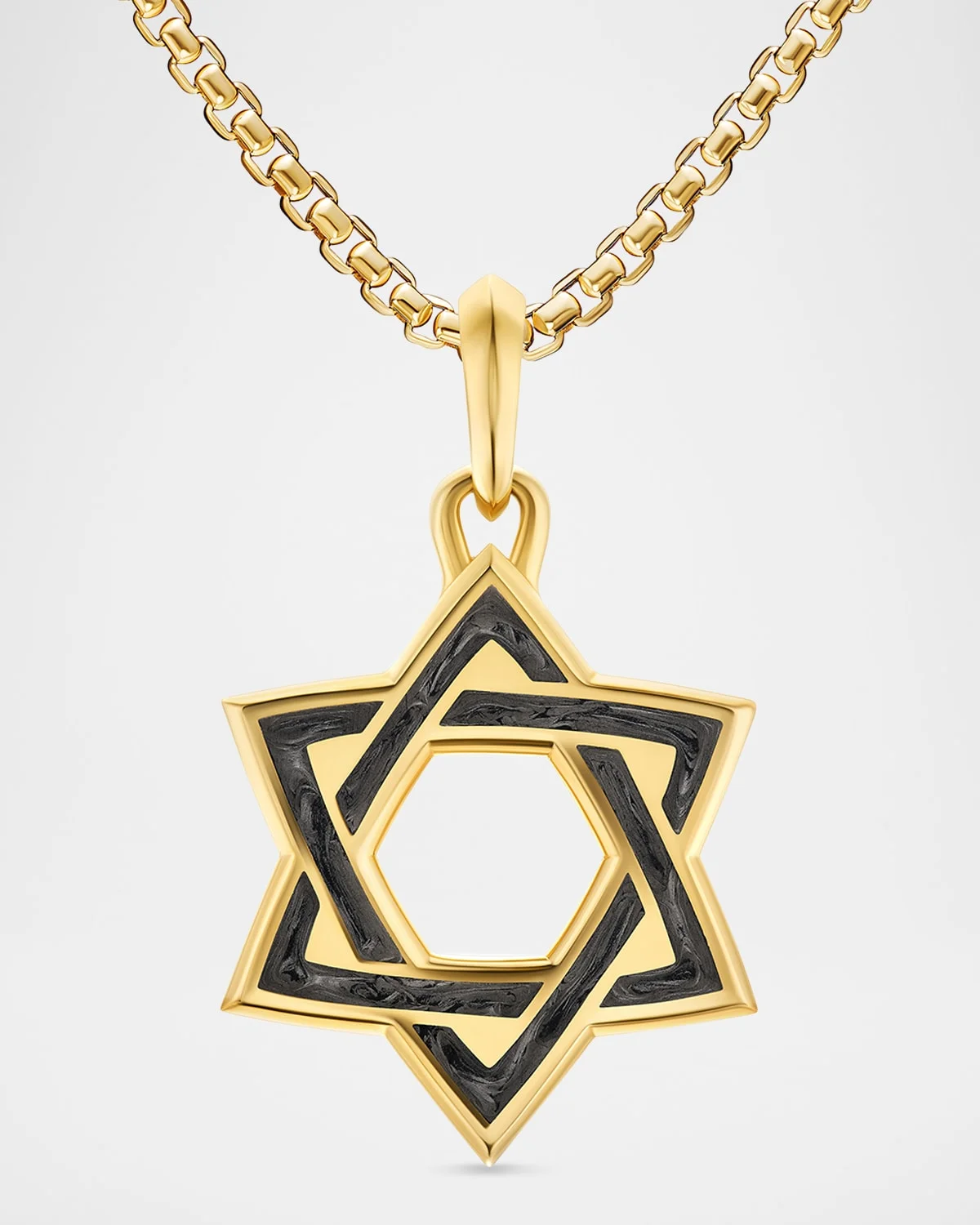 Men's Star of David Pendant in 18K Gold with Forged Carbon, 25mm - 1