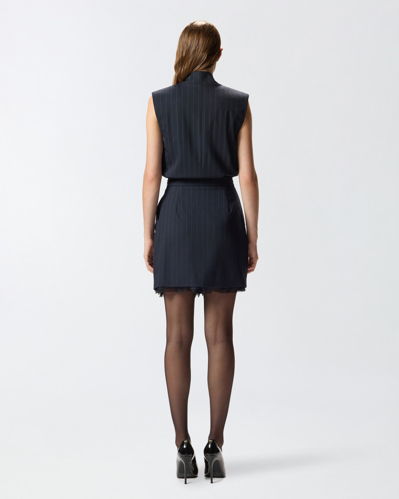 SLEEVELESS SHORT DRESS IN PINSTRIPE POLY WOOL 4