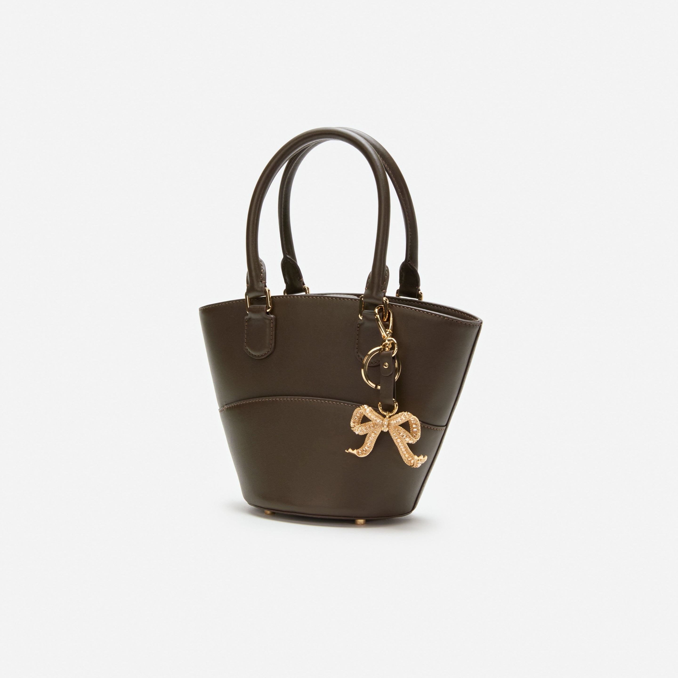 Dark Brown Leather Charm Tote Bag - 2