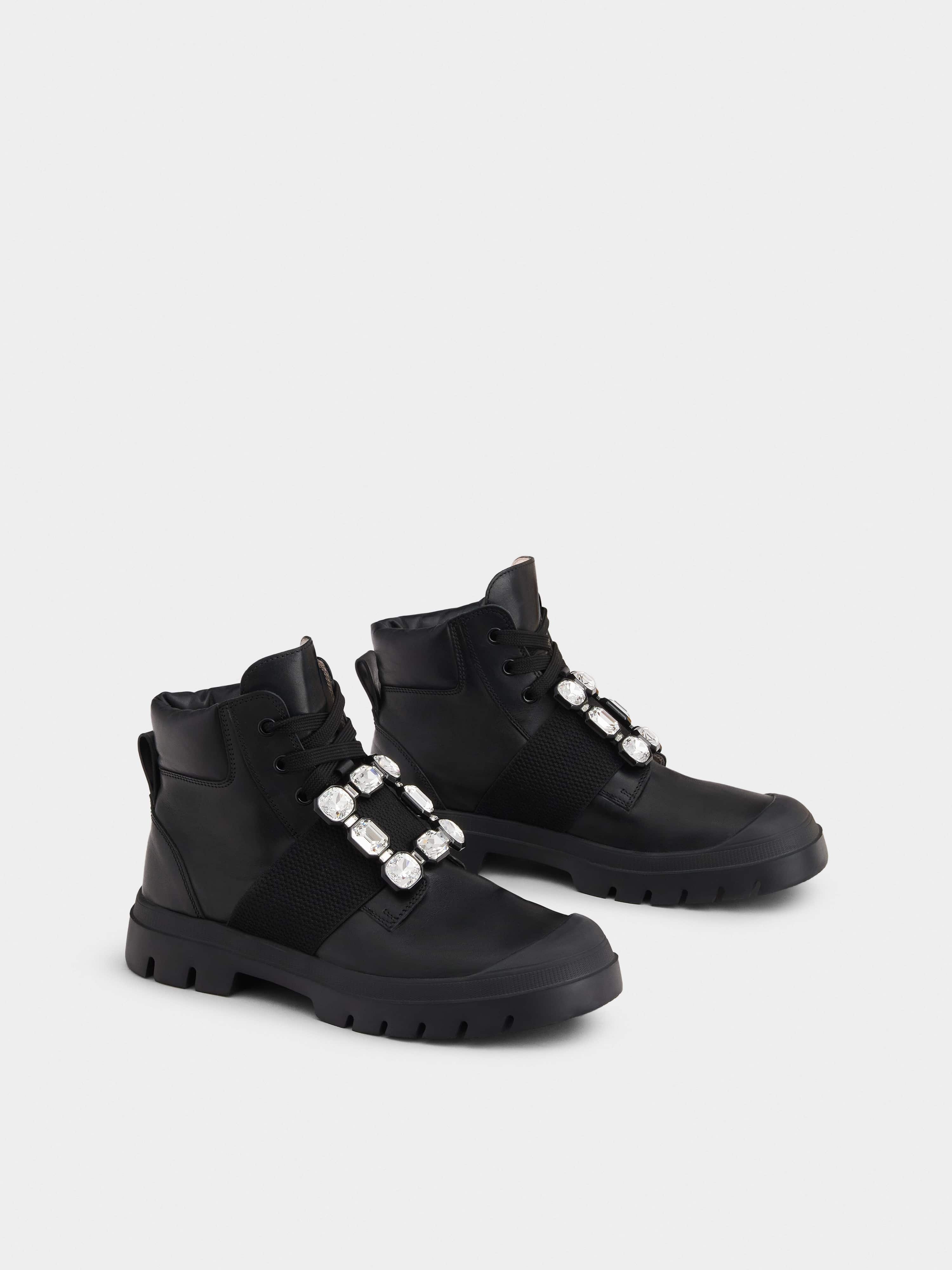 Walky Viv' Lace Up Strass Buckle Booties in Leather - 2