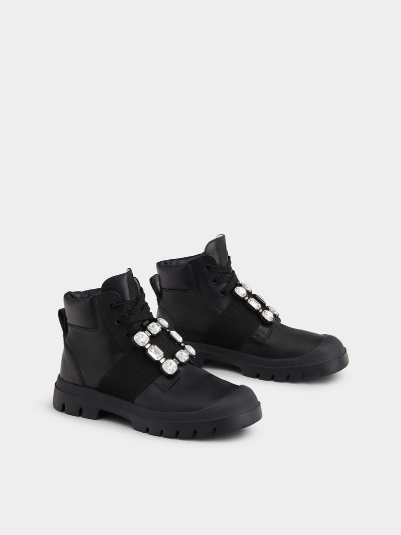 Walky Viv' Lace Up Strass Buckle Booties in Leather 2