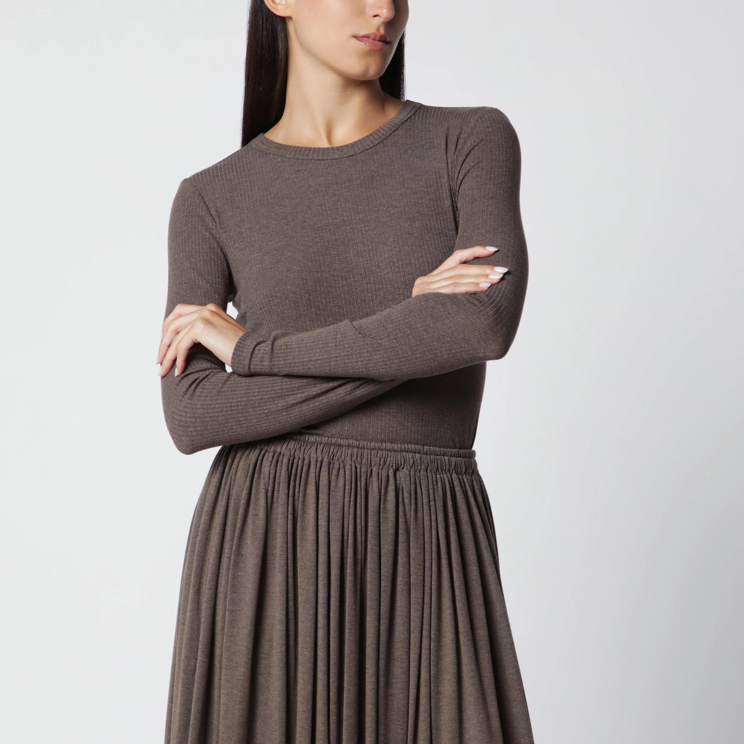 Long-Sleeve T-Shirt in Dark Khaki Jersey - 1