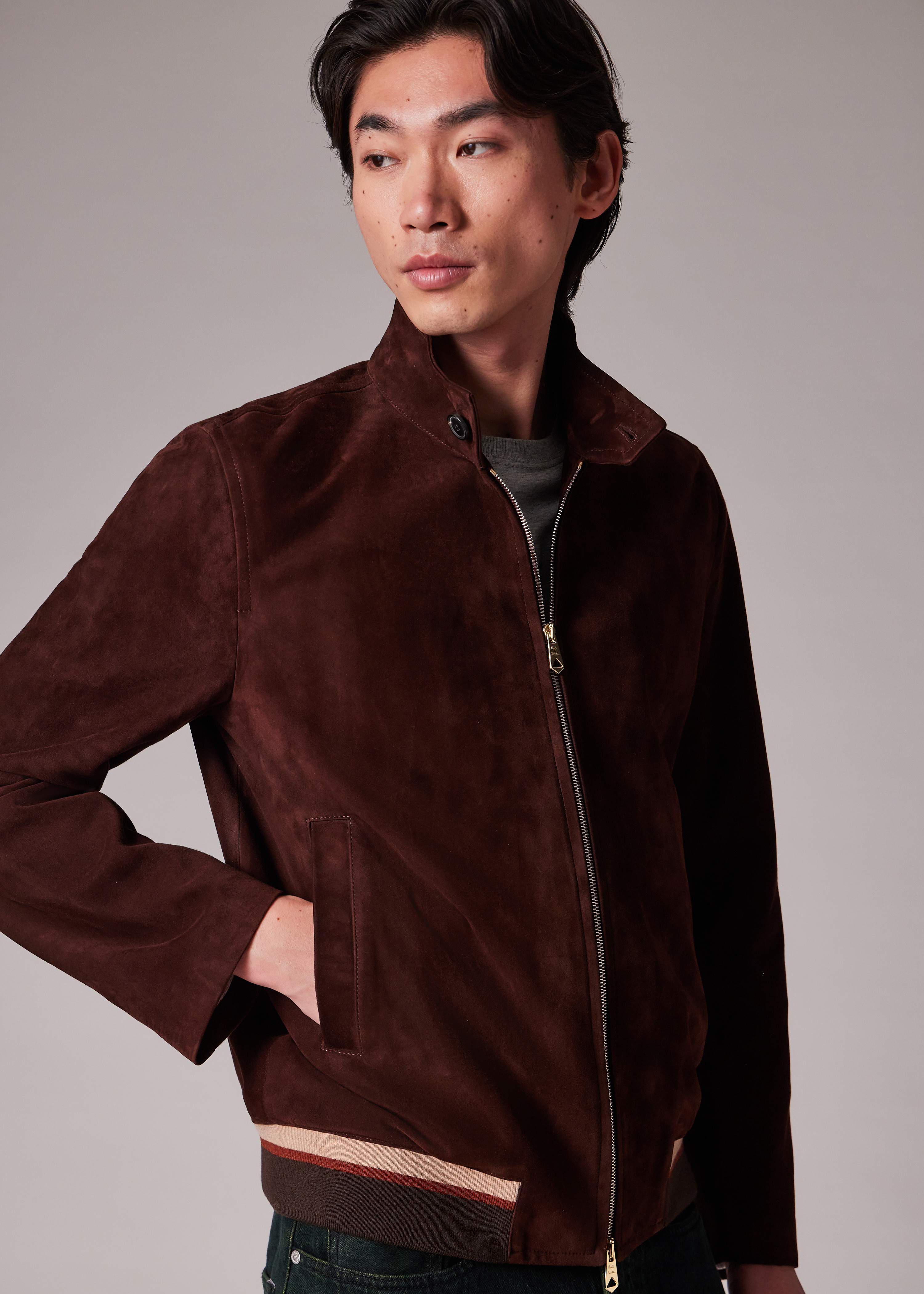 Brown Suede Funnel Neck Jacket - 10