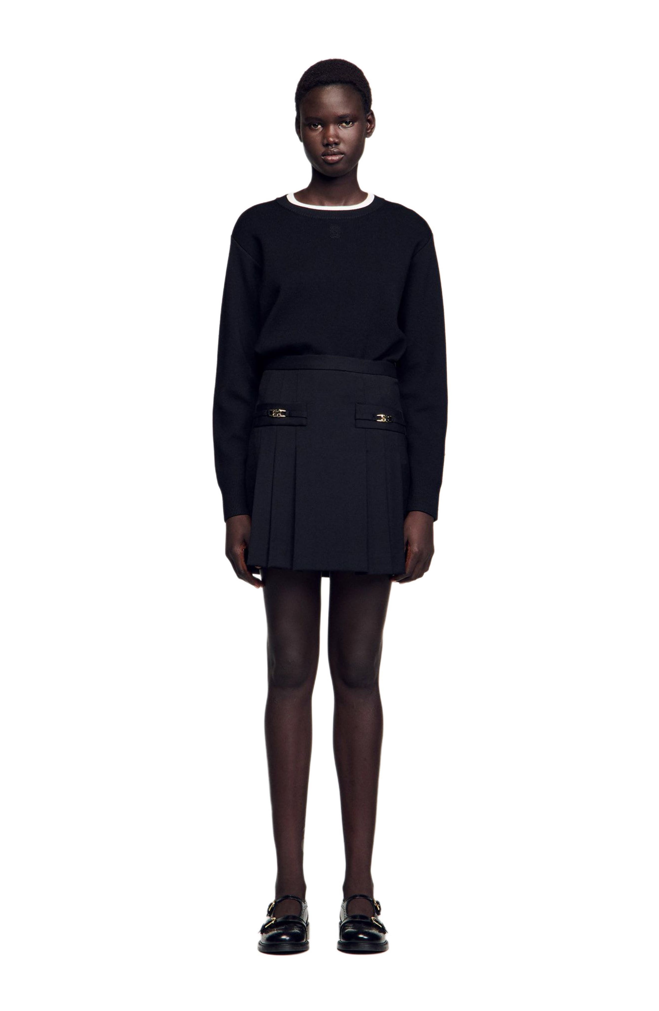 SANDRO Short skirt with stitched pleats in Black at Nordstrom - 3