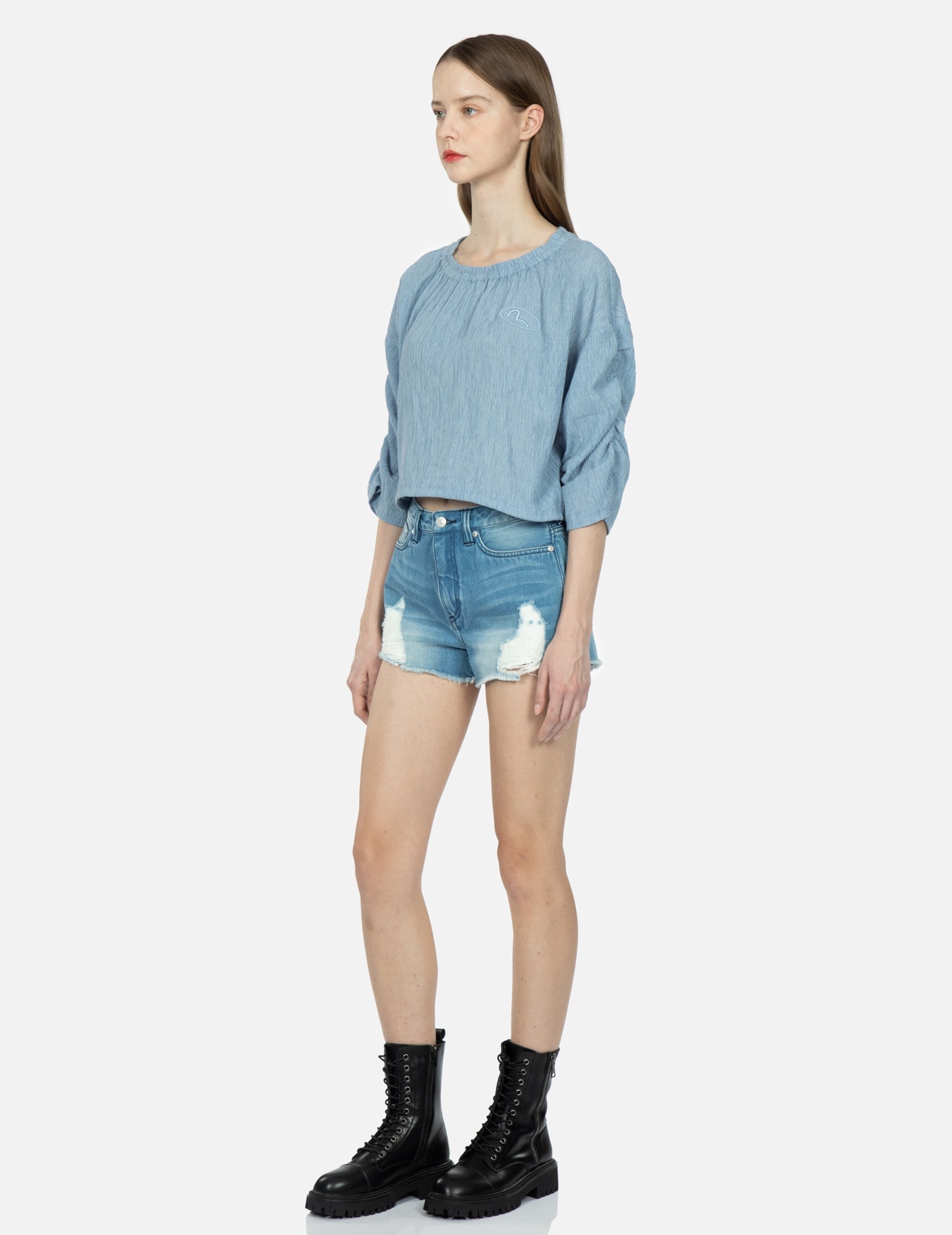 KAMON AND GODHEAD-PATTERN DAICOCK PRINT DENIM SHORTS - 4