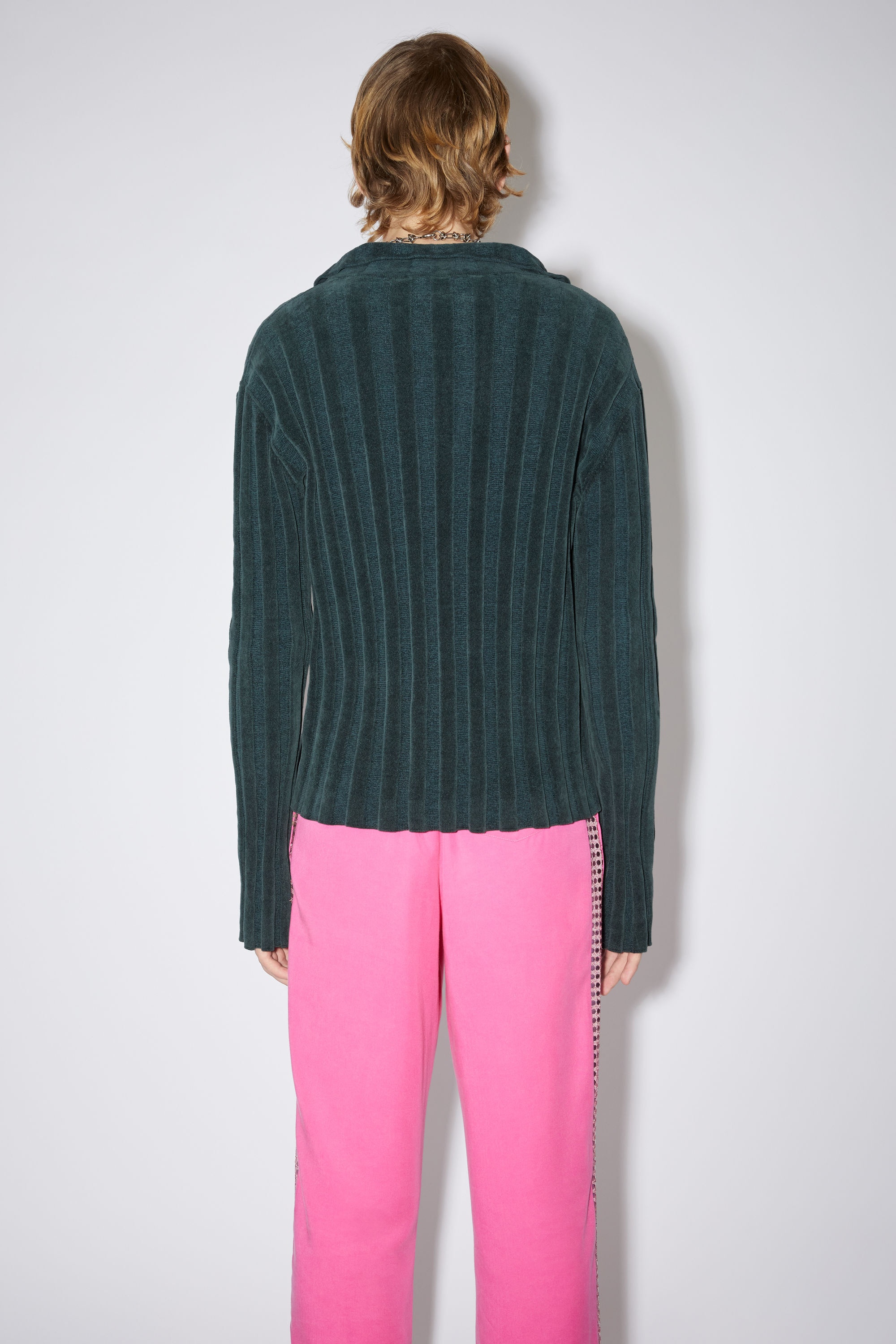 V-neck velour polo jumper - Emerald green - 3