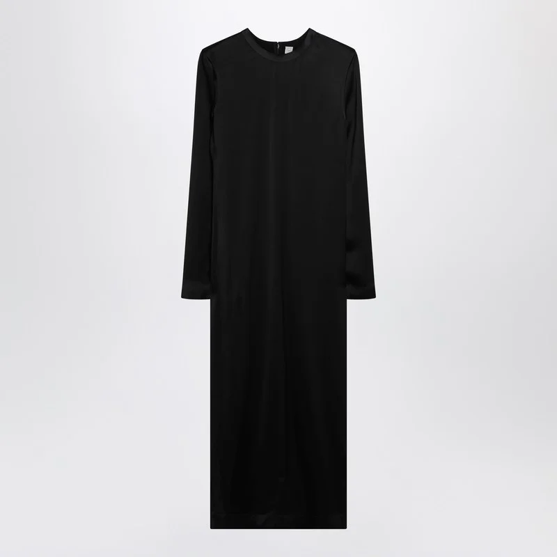Black midi dress in lustrous viscose - 1
