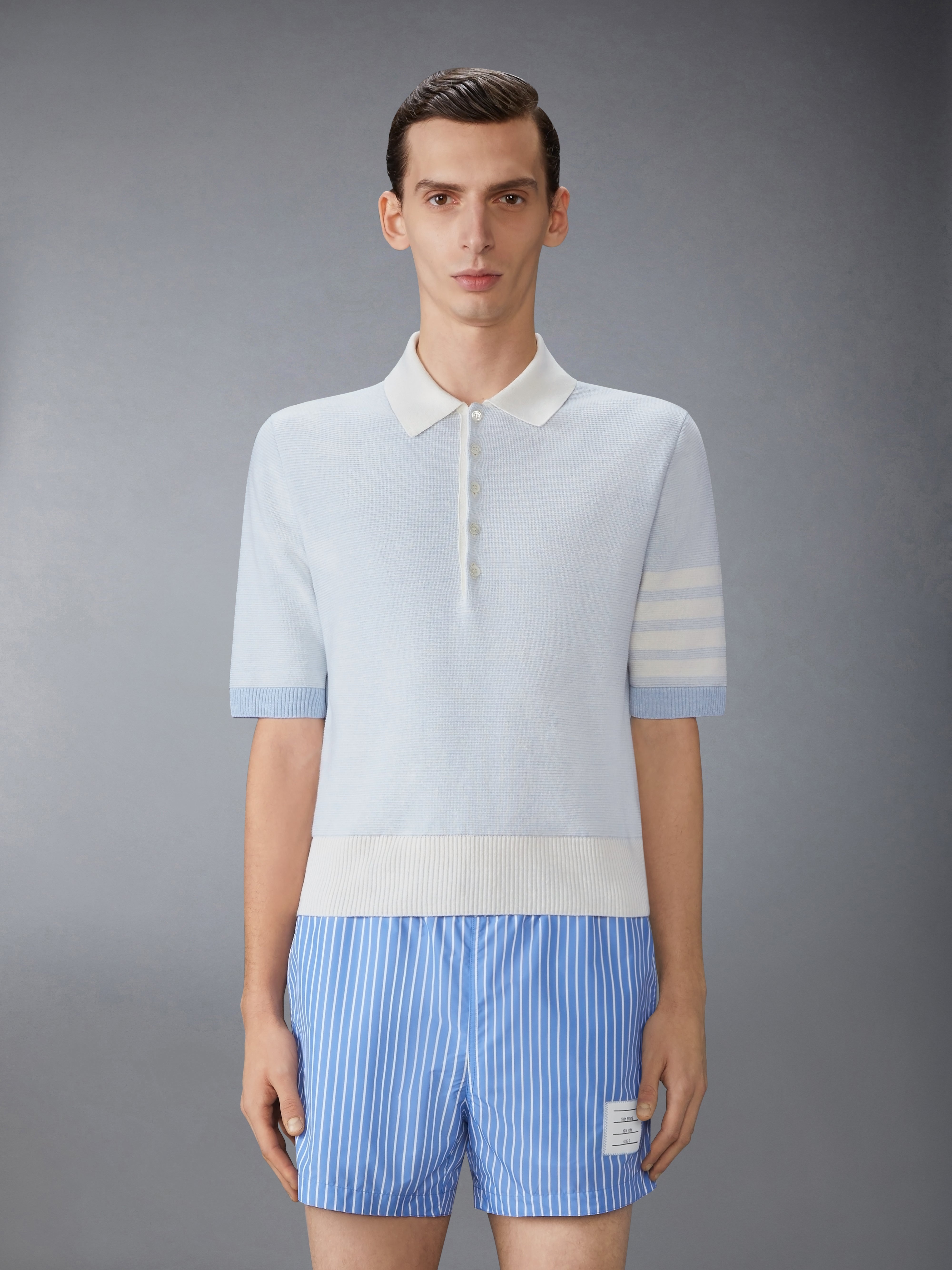 TEXTURED STRIPED STITCH 4-BAR RELAXED FIT POLO - 2
