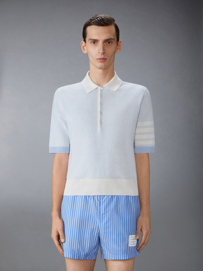 Thom Browne TEXTURED STRIPED STITCH 4-BAR RELAXED FIT POLO outlook