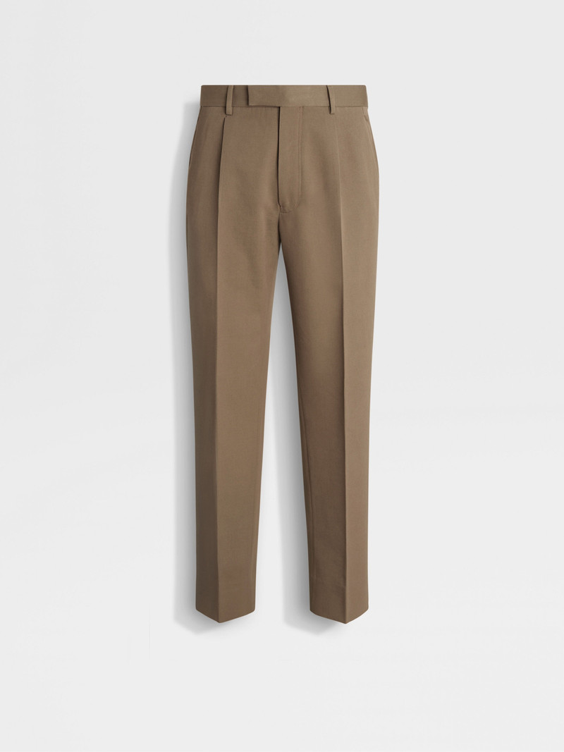 KHAKI COTTON AND WOOL PANTS 1