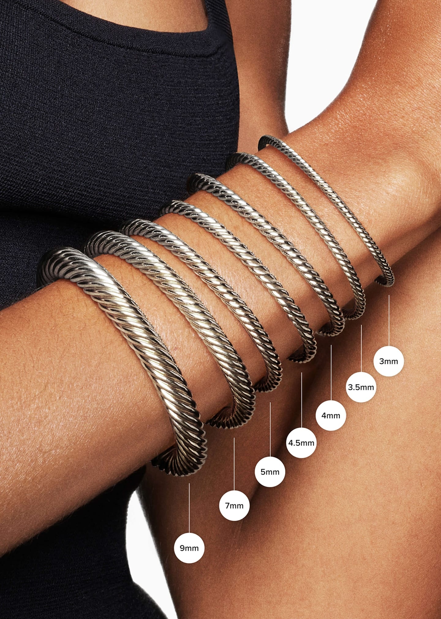Buckle Classic Cable Bracelet with Diamonds in Silver, 3mm - 3