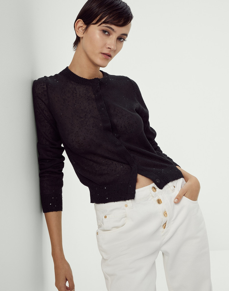 Linen and silk Diamond yarn cardigan with monili 4