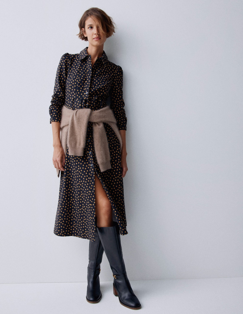 Anita Long Sleeve Shirt Dress-Black, Painted Dot 6