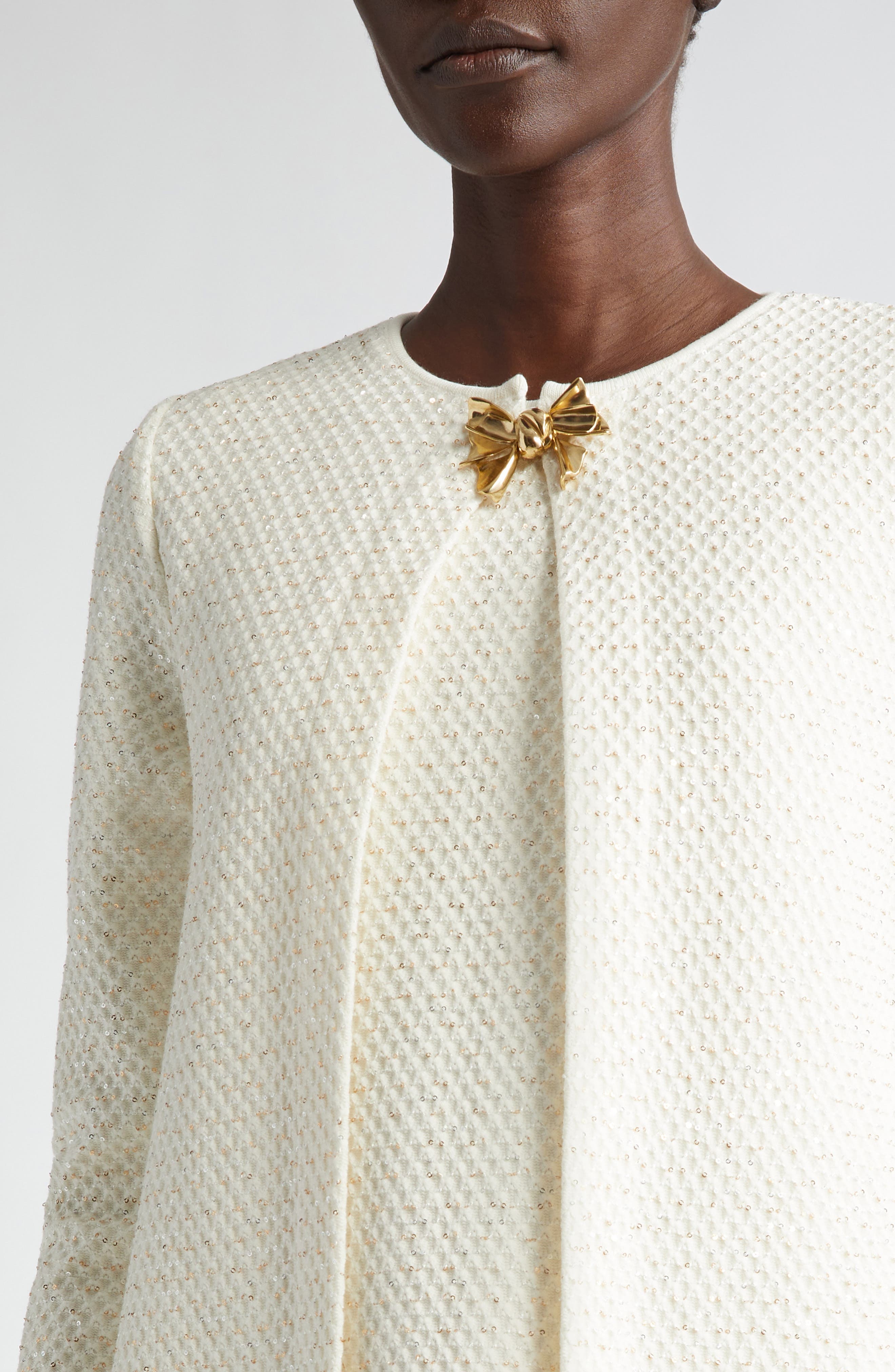 Oscar de la Renta Sequin Fringe Hem Jacket in Ivory/Gold at Nordstrom - 5